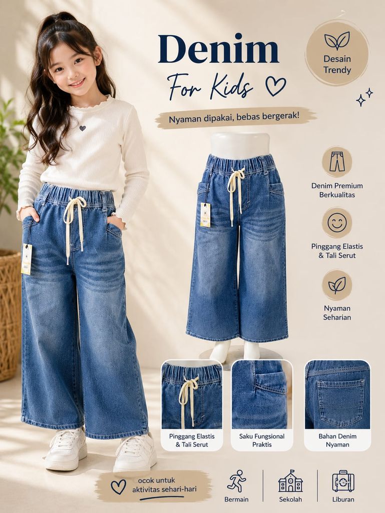 Kulot Jeans Anak Perempuan Trendy & Nyaman